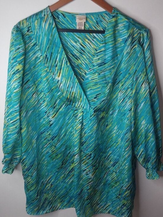 Covington Tops - Covington 16/18W Turquoise Semi-sheer Top Plus